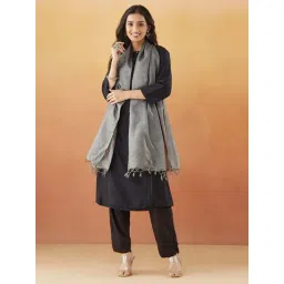 Fabindia Grey Woven Pattern Stole-picture-42