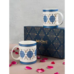 Fabindia Gulmohar Blue & White 2 Pieces Printed Ceramic Glossy Mugs 270ml-image-6