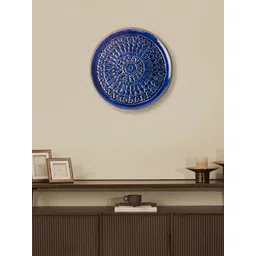 Fabindia Gulmohar Blue Textured Wooden Wall Plate-image-2