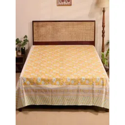 Fabindia Hamza Yellow Cotton Printed 116 TC Single Bed Cover-image-1