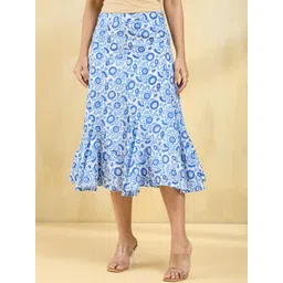 Fabindia Hand Block Printed Cotton Midi Flared Skirt-picture-21