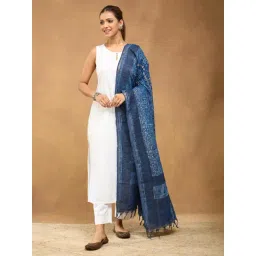 Fabindia Indigo Cotton Blend Dabu Printed Dupatta-picture-36
