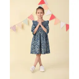 Fabindia Indigo Cotton Dabu Printed Dress-picture-14