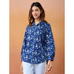 Fabindia Indigo Cotton Dabu Printed Shirt-picture-26