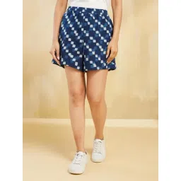 Fabindia Indigo Cotton Linen Dabu Printed Shorts-picture-17