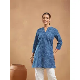 Fabindia Indigo Cotton Printed Slim Fit Kurti-picture-18