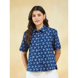 Fabindia Indigo Cotton Regular Fit Printed Shirt-picture-48