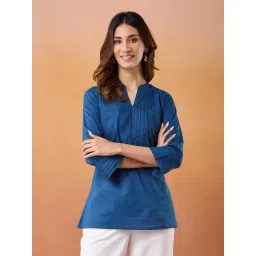 Fabindia Indigo Cotton Slim Fit Short Kurta-picture-34