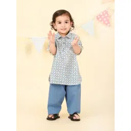 Fabindia Infant Boys Blue Cotton Hand Block Printed 2Pc Kurta Set-picture-38