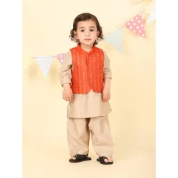 Fabindia Infant Boys Coral Viscose Blend 3Pc Kurta Set-picture-14
