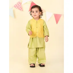 Fabindia Infant Boys Lime Viscose Blend 3Pc Kurta Set-picture-22