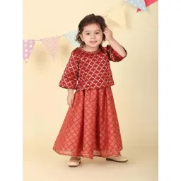 Fabindia Infant Girls Maroon Lehenga Choli Set-picture-31