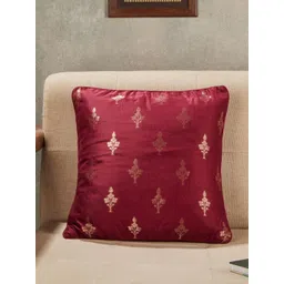 Fabindia Jalsa Maroon & Gold Toned Embellished Cotton Silk Square Cushion Cover-picture-27