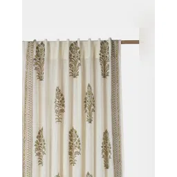 Fabindia Jarul Beige & Green Floral Design Hand Block Printed Cotton Window Curtain-picture-16