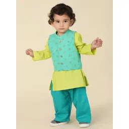 Fabindia Kids Blue & Green Cotton Printed Full Sleeves Kurta Set-picture-16