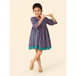 Fabindia Kids Blue & Purple Printed Dress-picture-39