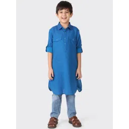 Fabindia Kids Blue Cotton Printed Full Sleeves Kurta-picture-44