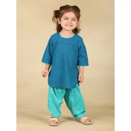 Fabindia Kids Blue Cotton Printed Kurta Salwar Set-picture-28