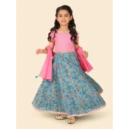 Fabindia Kids Blue Cotton Printed Lehenga Set-picture-19