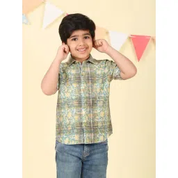 Fabindia Kids Blue Cotton Regular Fit Printed Shirt-picture-15