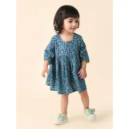 Fabindia Kids Blue Floral Print Dress-picture-18
