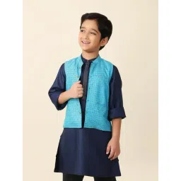 Fabindia Kids Blue Floral Print Full Sleeves Kurta with Jacket-picture-39