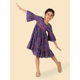 Fabindia Kids Blue Printed Dress-picture-31