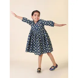 Fabindia Kids Blue Printed Dress-picture-41