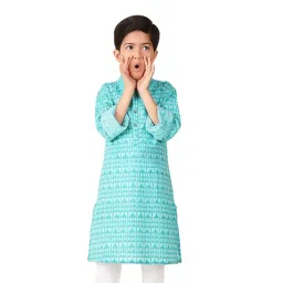 Fabindia Kids Blue Printed Full Sleeves Kurta-picture-27