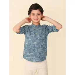 Fabindia Kids Blue Printed Full Sleeves Short Kurta-picture-33