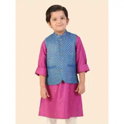 Fabindia Kids Blue Printed Nehru Jacket-picture-28