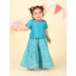 Fabindia Kids Blue Regular Fit Printed Lehenga Set-picture-20