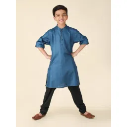 Fabindia Kids Blue Solid Full Sleeves Kurta-picture-13