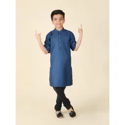 Fabindia Kids Blue Solid Full Sleeves Kurta-picture-14