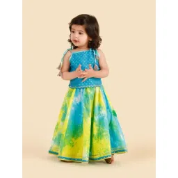Fabindia Kids Blue Tie-Dye Cotton Regular Fit Lehenga Set-picture-24