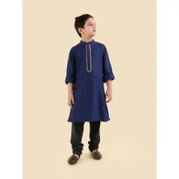Fabindia Kids Blue Viscose Embroidered Regular Fit Kurta-picture-33