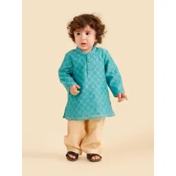 Fabindia Kids Blue Woven Design Regular Fit Kurta Set-picture-21