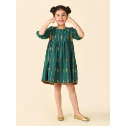 Fabindia Kids Dark Green Printed Dress-picture-23