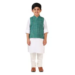 Fabindia Kids Green Checks Nehru Jacket-picture-29