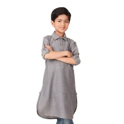 Fabindia Kids Grey Printed Full Sleeves Pathani Kurta-picture-12