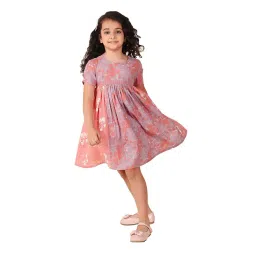 Fabindia Kids Lavender & Coral Printed Dress-picture-14