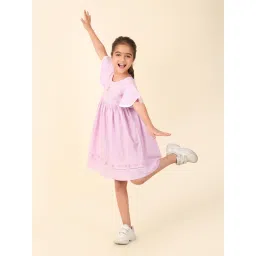 Fabindia Kids Lavender Embroidered Dress image 3
