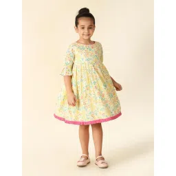Fabindia Kids Light Yellow Printed Dress-picture-19