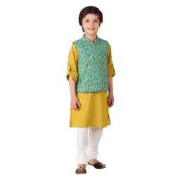 Fabindia Kids Multicolor Printed Full Sleeves Kurta, Nehru Jacket with Pyjamas-picture-27