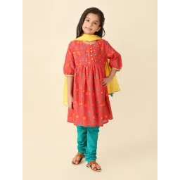 Fabindia Kids Multicolor Printed Kurta, Churidar with Dupatta-picture-17