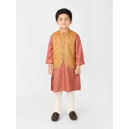 Fabindia Kids Mustard Printed Nehru Jacket-picture-13