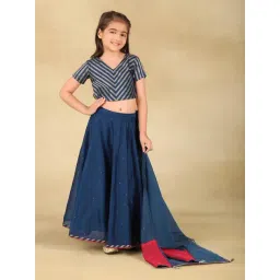 Fabindia Kids Navy Woven Lehenga Set-image-47