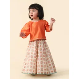 Fabindia Kids Orange & Beige Printed Lehenga with Choli-picture-29