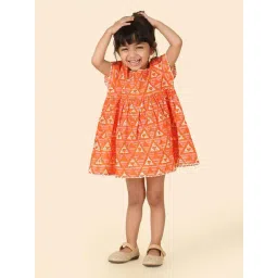 Fabindia Kids Orange Cotton Printed Dress-picture-25
