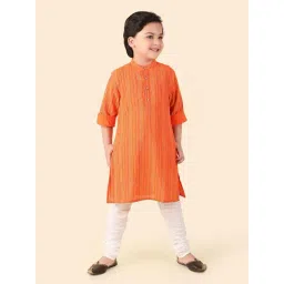 Fabindia Kids Orange Cotton Printed Full Sleeves Kurta-picture-47